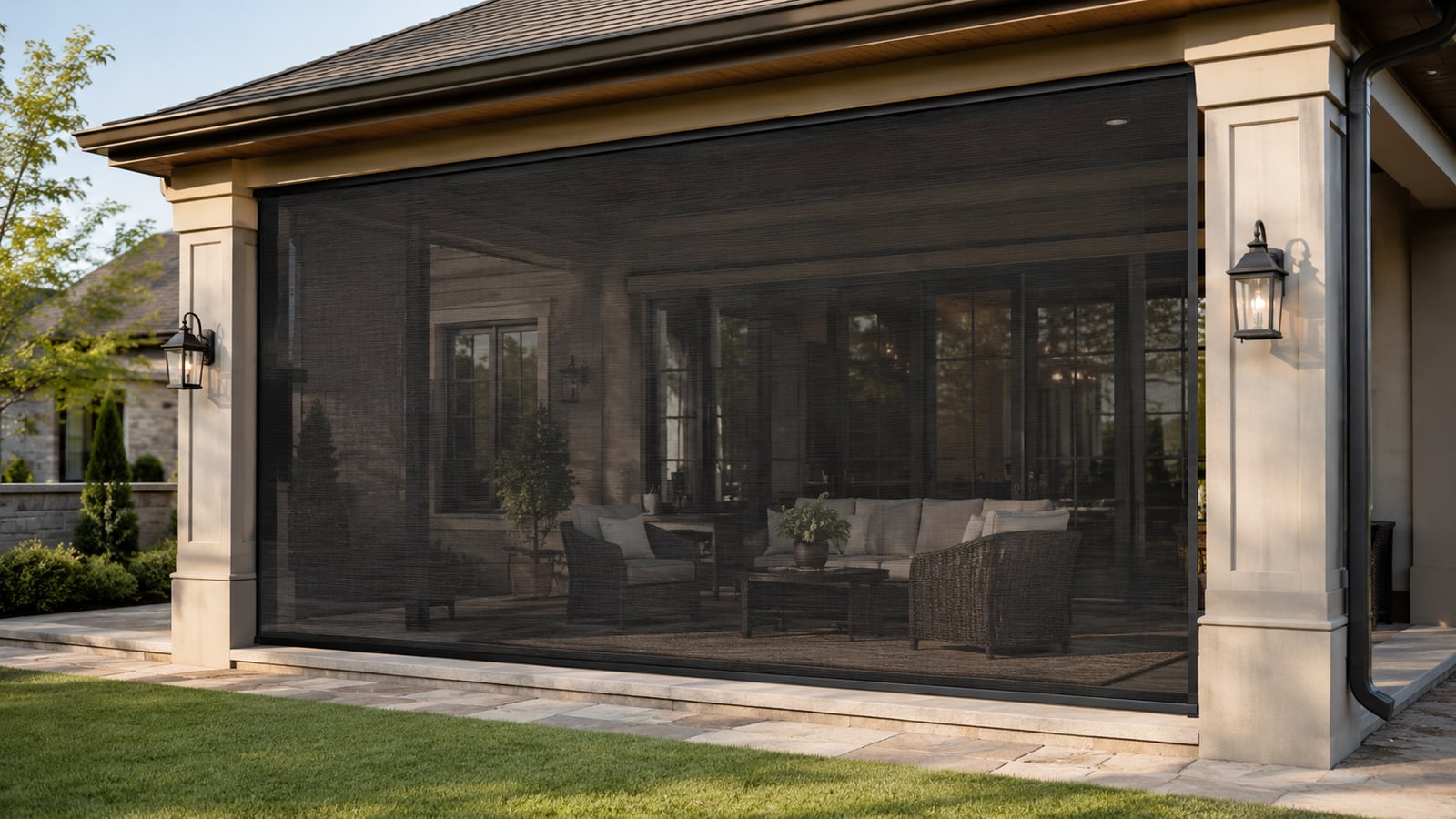 An evening porch, screened and open to the breeze