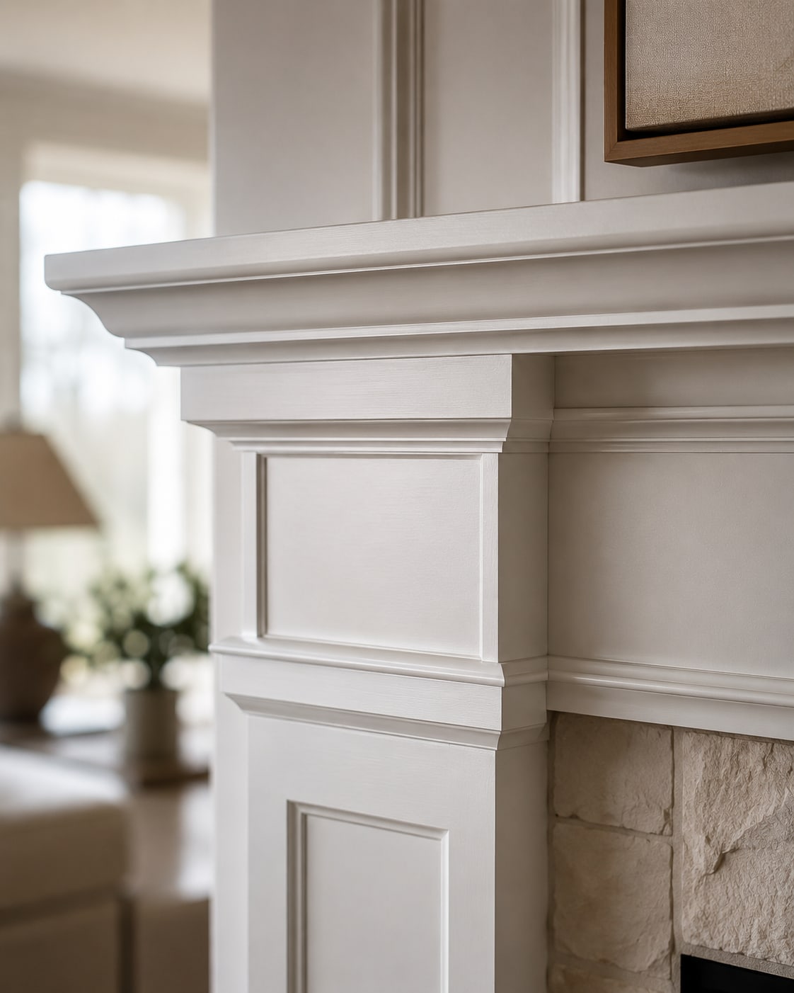 Solid white-oak floating mantel