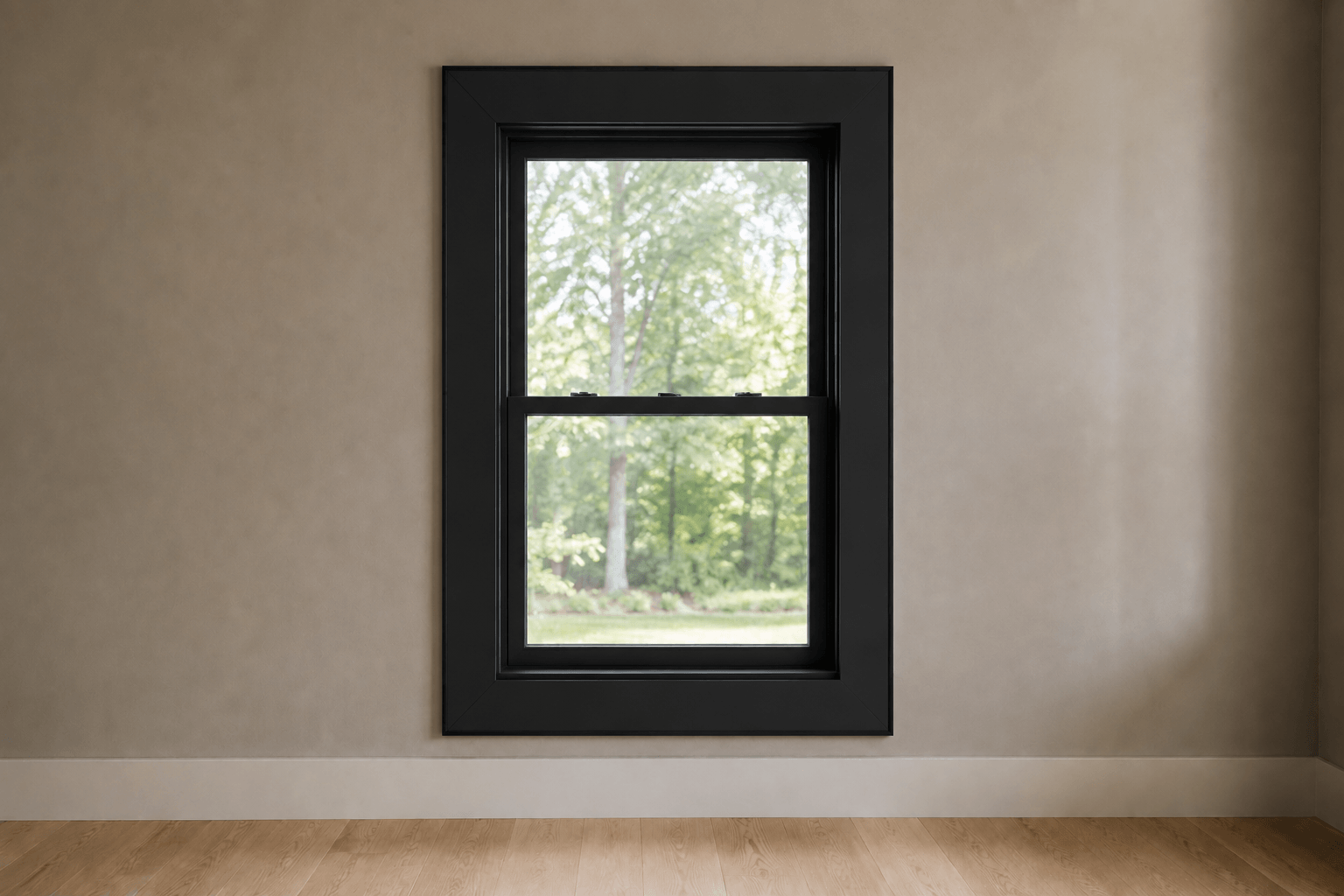 Black-on-black square casing window casing