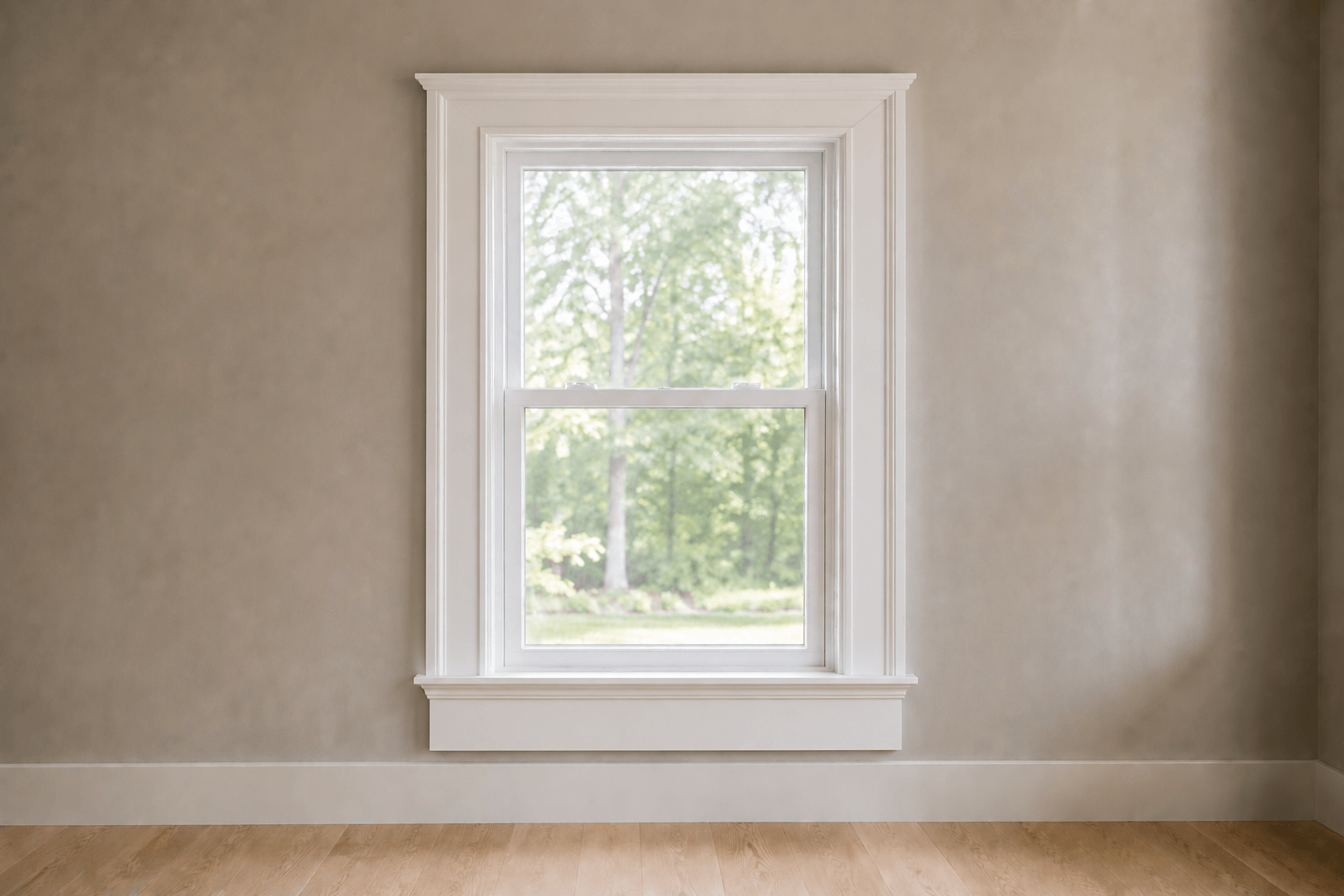 Layered traditional window trim — illustrative design