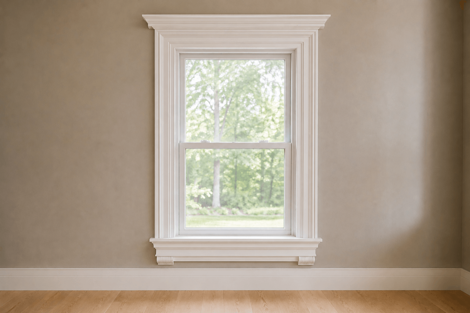 Layered traditional window trim — illustrative design