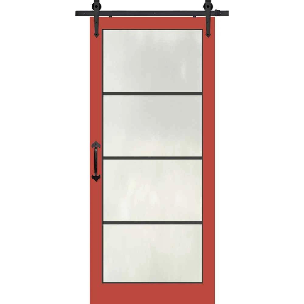 BarnCraft | 4 Lite Horizontal Full Lite MDF & Glass Sliding Door | - BDMDF2868F4LTH