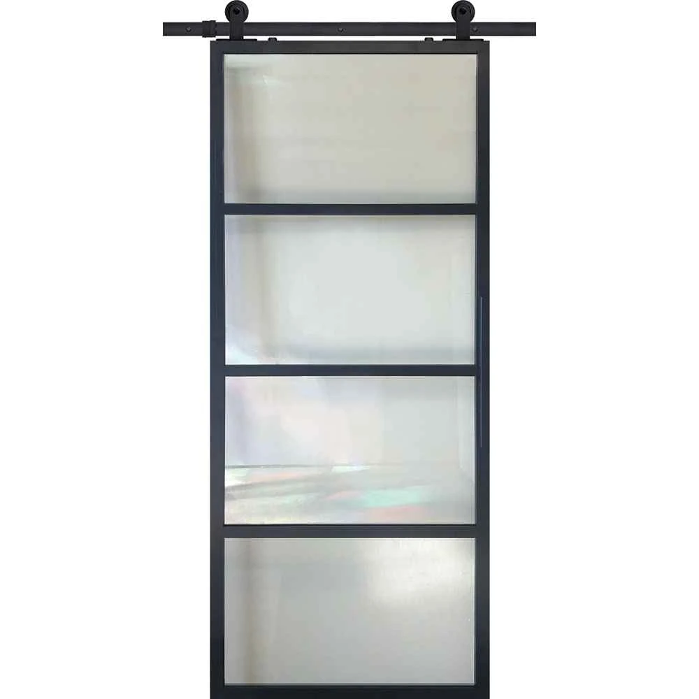 BarnCraft | 4 Lite Contemporary Metal Door | 7' Tall - BD3070LT4