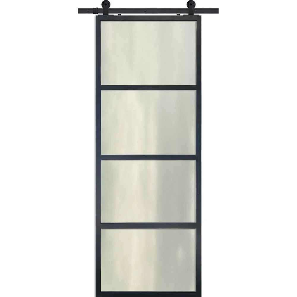 BarnCraft | 4 Lite Contemporary Metal Door | 8' Tall - BD3080LT4