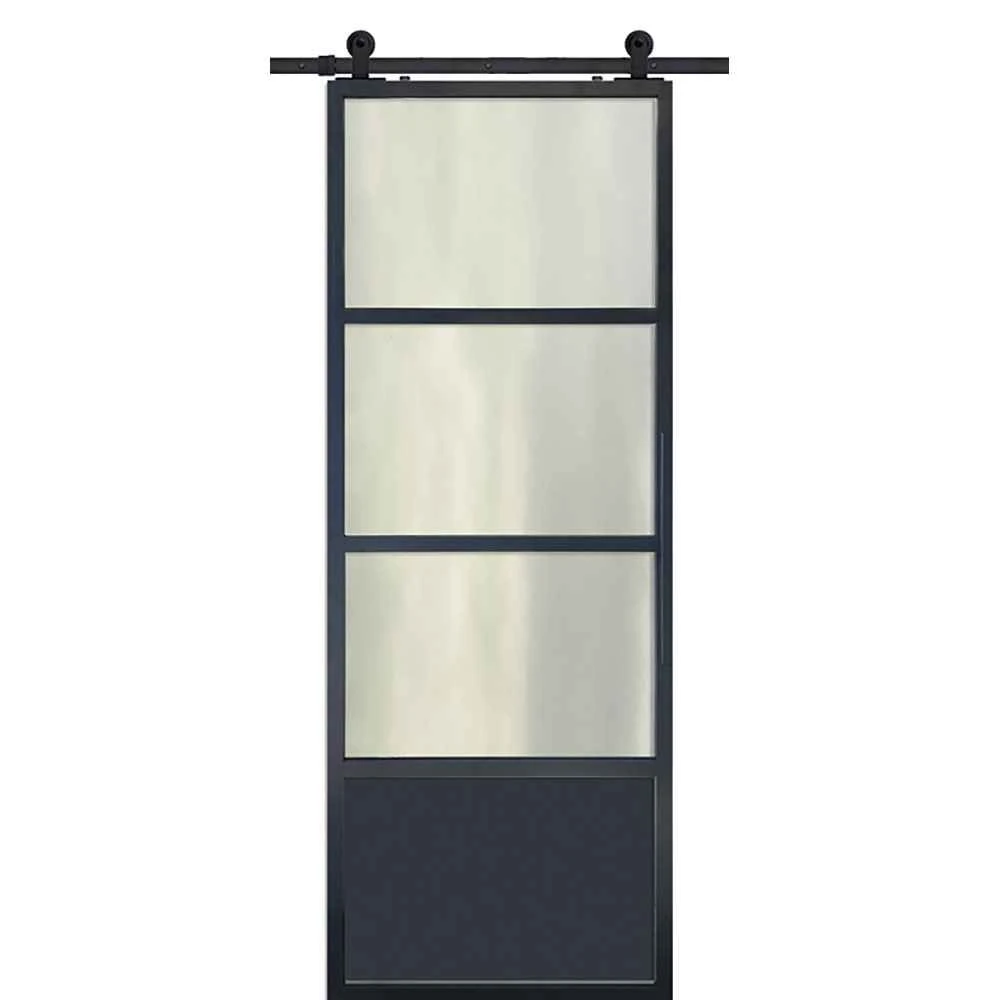BarnCraft | 3 Lite / 1 Panel Contemporary Metal Door | 8' Tall - BD3080LT3